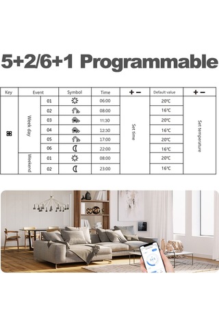 Kangvka Beyaz Su Isıtma Akıllı Termostat, Tuya App İle Programlanabilir, Dokunmatik Ekran, Ses Kontrolü, 3a Yük Kapasitesi, 5-70 C Aralığı