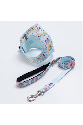 Joyful Colors Göğüs Tasması Ve Sevk Kayışı Tasma Seti Gökkuşağı Desenli Kedi Köpek Göğüs Tasması Seti