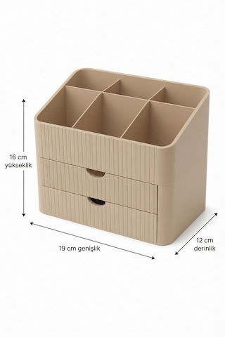 Modern 6 Bölmeli 2 Çekmeceli Masaüstü Organizer Makyaj Ofis Ve Mutfak Düzenleyici Saklama Kutusu Krem