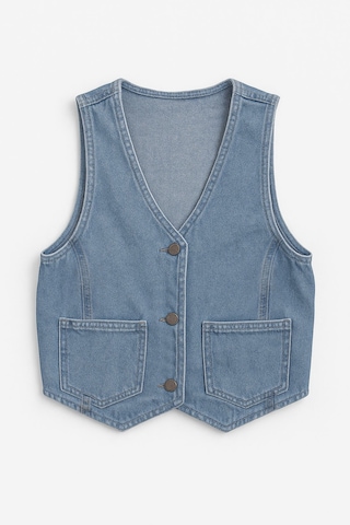 Kadın Cepli %100 Pamuk Açık Mavi Jean Yelek Mavi