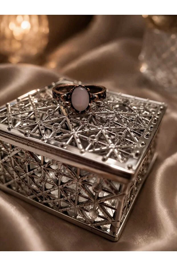 Banum Luxury Doğal Pembe Kuvars Rose Quartz Taşlı El İşi Bakır Yüzük