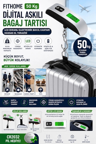 Fithome 50 Kg Dijital Askılı Bagaj Tartısı Lcd Ekranlı Elektronik Bavul Kantarı Hassas El Terazisi
