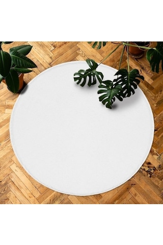 Yuvarlak Comfort Puffy Overloklu Beyaz Peluş Halı