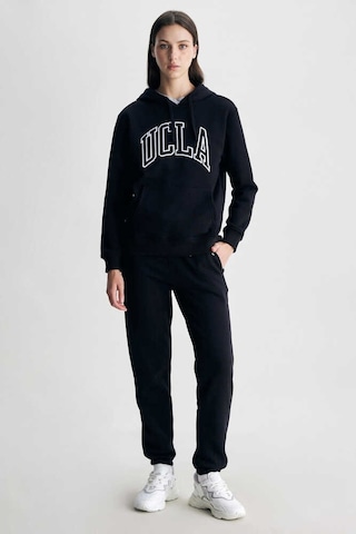 Ucla Rıley Siyah Kapüşonlu Nakışlı Standard Fit Kadın Sweatshirt Siyah