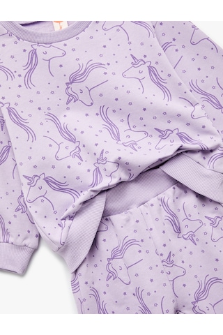 Koton Unicorn Baskılı Pamuklu Şardonlu Eşofman Takımı Lila Desenli 6wmg10122ak Lila Desenli