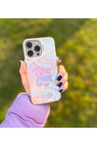 Apple Uyumlu iPhone 14 Promax Holocase Yeni Model Baskılı Sert Plastik Sararmaz Darbe Emici Kamera Korumalı Beyaz