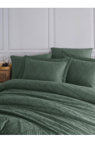 Tivoli %100 Pamuk Jakarlı & Saten Çift Kişilik Nevresim Takımı - Yeşil - 200x220 Cm Yeşil