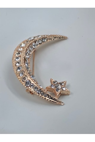 Taşlı Hilal Ve Yıldız Model Broş Gold