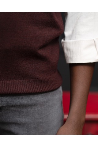 V Yaka Regular Fit Yünlü Kolsuz Triko Süveter Bordo