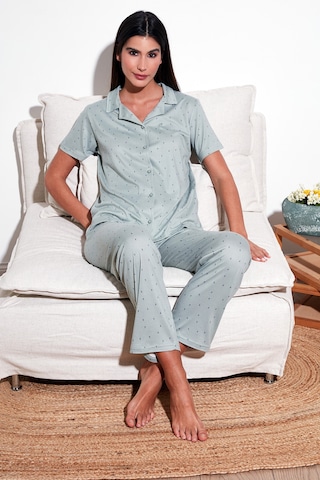 Lela Desenli Regular Fit Gömlek Yaka Bayan Pijama Takımı 65750101 Mint