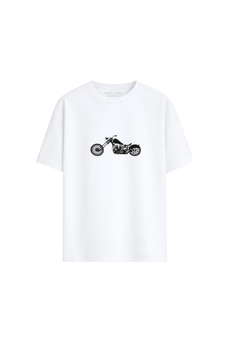 Black Nova Oversize Baskılı Unisex %100 Pamuk T-shirt Classic Chopper Beyaz
