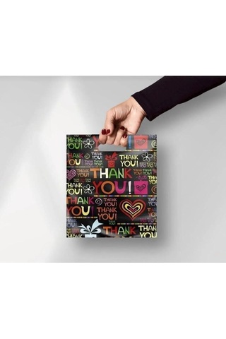 Takviyeli Baskılı Mağaza Poşeti 50'li 26x38 Cm 2 No Thank You Desen