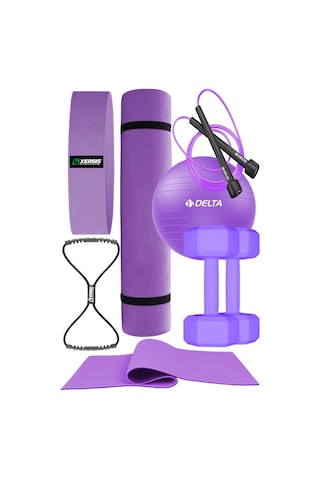 Tüm Vücut Fitnessı İçin İdeal Pilates Seti - Mindere, Dambıla Ve Daha Fazlasına Sahip Mor