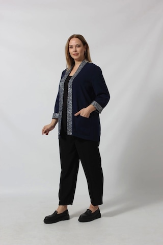 Moda Berray Parlak Detaylı Garnili Büyük Beden Blazer Ceket Lacivert
