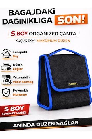 Oto Bagaj Organizer Bagaj Çantası S Boy Kaymaz Cırt Bantlı Velur Kompakt Düzenleyici - Scx2