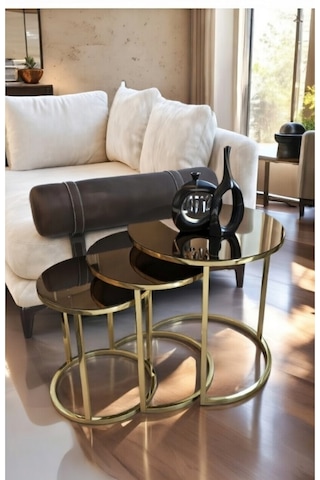 Gold Metal Zigon Sehpa Bronz Aynalı Altın