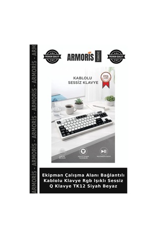 Ekipman Çalışma Alanı Bağlantılı Kablolu Klavye Rgb Işıklı Sessiz Q Klavye Tk12 Siyah Beyaz