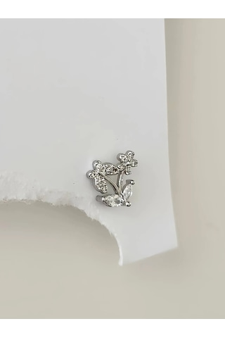 Kelebek Çiçek Model Kıkırdak Piercing Tragus Helix Gümüş Renk Küpe Gümüş