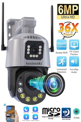 4k Wifi Güvenlik Kamerası 36x Optik Zoom, Çift Lens, Gece Görüşlü, Alarmlı, Motorize Odaklama
