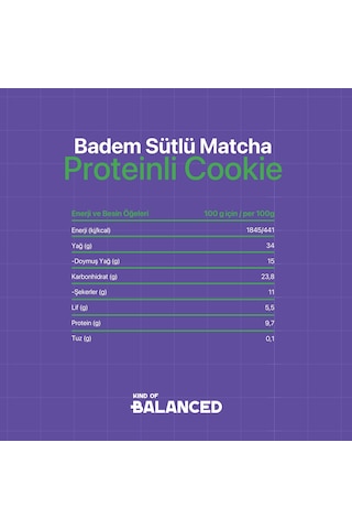 Glütensiz Badem Sütlü Matcha Proteinli Cookie 50 Gr X 6 Adet
