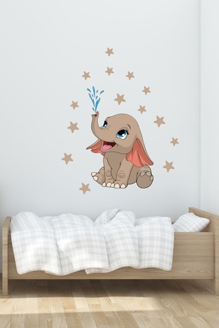Sevimli Yavru Fil ve Yıldızlar Duvar Sticker