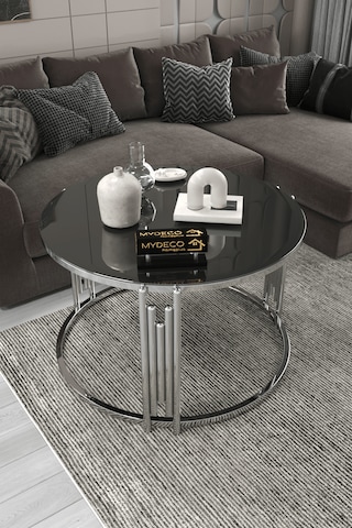 Piyano Tekli Orta Sehpa Gümüş Ayak Füme Ayna