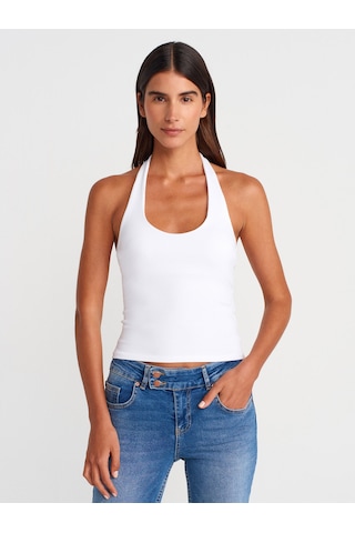 Dilvin 21052 Halter Yaka Top-beyaz Beyaz