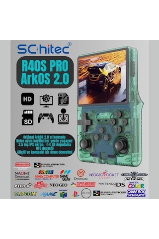 Schitec Retro Arcade R40s Pro Taşınabilir El Atari Konsolu 30.000 Oyunlu 98gb Yeşil