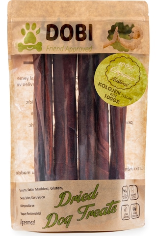%100 Doğal Organik Kolojen Köpek Ödülü Düz Çubuk 100gr Katkısız, Yüksek Protein 15cm