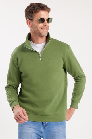 Tudors Unisex Relax Fit Rahat Kesim Pamuklu İçi Polarlı Yarım Fermuarlı Yeşil Dik Yaka Sweatshirt-35157 Yeşil