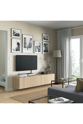 Tv Sehpası, Ağartılmış Meşe Görünümlü, 180x42x38 Cm, Lappvıken Meşe