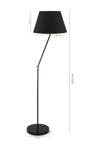 Oynar Gövdeli Siyah Metal Lambader Konik Siyah Kumaş Başlık Dekoratif Köşe Lambası Siyah