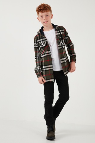 Lela Kapüşonlu Çift Cepli Ekoseli Oduncu Erkek Çocuk Gömlek Cf25W81786 Haki