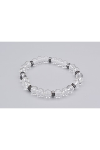 Hakiki Doğal Hematitli Kristal Kuvars Taşı Bileklik Gri