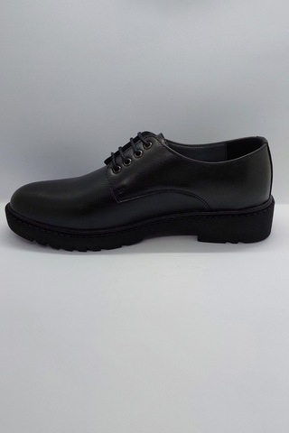 %100 El İşçiliği Rahat Taban Bağcıklı Siyah İmalat Deri Ayakkabı Siyah