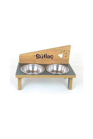 Realwood Standlı Ahşap Kedi Köpek Mama ve Su Kabı 750 ML
