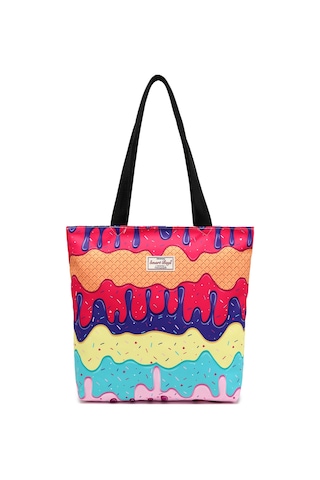 Hüvendo Smart Bags Printed Edition Kadın Günlük Hafif Kumaş Omuz Çantası Cream Çok Renkli