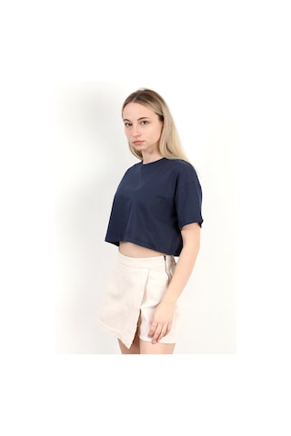 Giysa Kadın Bisiklet Yaka Salaş Basic T-shirt Lacivert - 925007 Lacivert