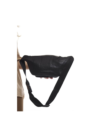 Nahitatyana Unisex Çok Cepli Hakiki Deri Freebag Bel Çantası Siyah