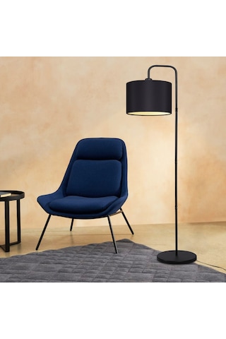 Suitable Metal Gövdeli Siyah Kumaş Başlık Çok Amaçlı Lambader Salon Köşe Lambası Antrasit