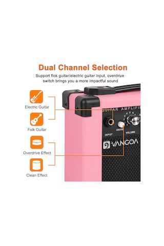 Vangoa Ga10pk 10 Wat Elektro Gitar Amfisi Pembe