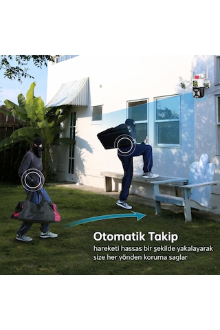 8mp 3 Kameralı Wifi Güvenlik Kamerası Sirenli Otomatik Takip, 360 Kontrol