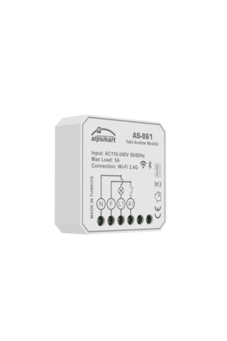 Alpsmart As-861 Akıllı Wi-fi Tekli Duvar Anahtar Modülü Tuya Uyum