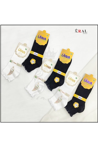 Kral Socks Kadın Bambu Çorap 6 Çift Fırfırlı Patik Kadın Çorap Siyah Beyaz