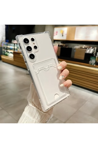 Samsung Galaxy S22 Ultra Uyumlu Kartlıklı Kılıf Kamera Korumalı Anti Şok Şeffaf Kapak Şeffaf