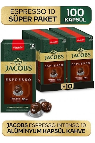 Jacobs Espresso 10 Intenso Nespresso Uyumlu Kapsül Kahve 10 Lu X PKT.JACOBS.019 Kapsül Kahve