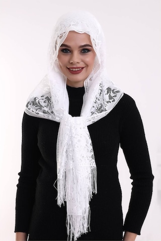 Narin Pamuk Tül Şal Beyaz-2 60x160