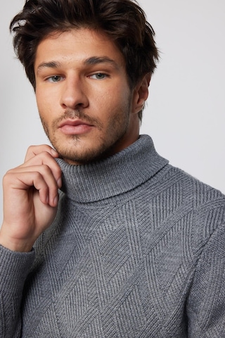 Tudors Slim Fit Dar Kesim Tam Balıkçı Yaka Desenli Gri Erkek Triko Kazak-29718-gri Gri