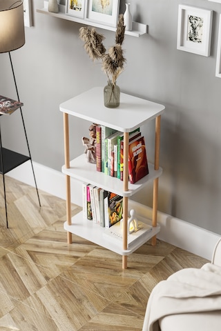3 Raflı Ahşap Kitaplık Raf Ahşap Gazetelik Ayakkabılık -beyaz