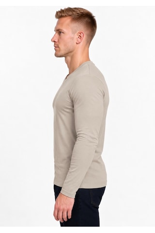Axxel Erkek Bej Pamuklu Likralı Süprem Uzun Kollu T-shirt-d236